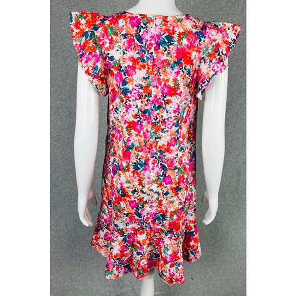 J. Crew Womans Sz 4 Mercantile Floral Dress Ruffle V Neck Pink Zip Stretch - Picture 7 of 10